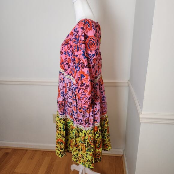 Anthropologie Mabel Mini Dress Sz Small Womens Tiered Floral Boho Peasant Pink - Picture 6 of 11